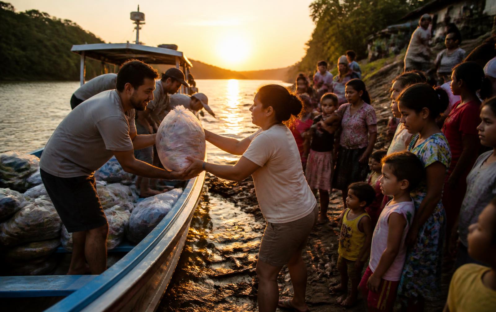 Equipe missionária atendendo uma comunidade ribeirinha